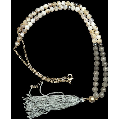 Boho Chic Stone And Acrylic Beaded Tassel Necklace
