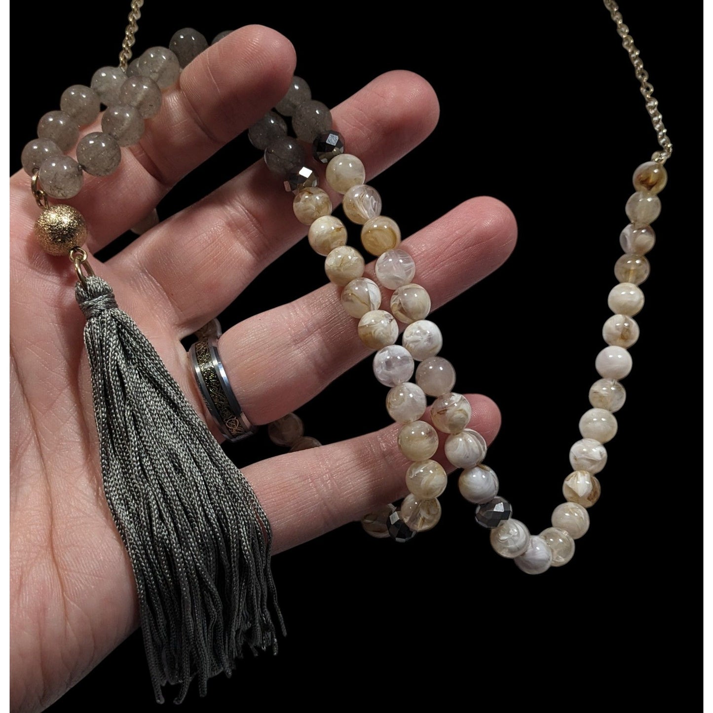 Boho Chic Stone And Acrylic Beaded Tassel Necklace
