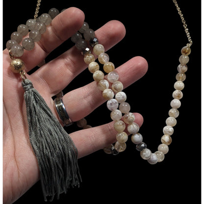 Boho Chic Stone And Acrylic Beaded Tassel Necklace