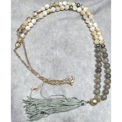 Boho Chic Stone And Acrylic Beaded Tassel Necklace