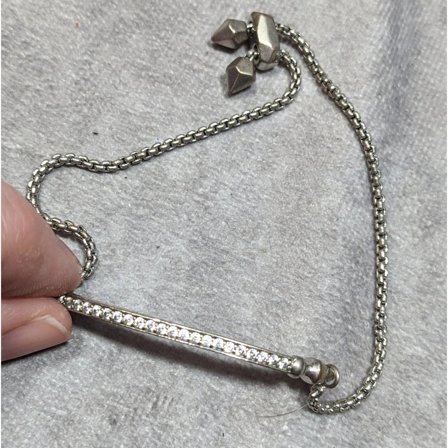 Kendra Scott Silver-Tone Adjustable Bracelet With Rhinestone Bar