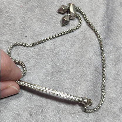 Kendra Scott Silver-Tone Adjustable Bracelet With Rhinestone Bar