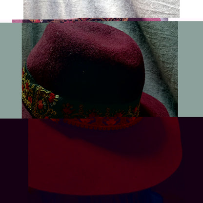 Maradji Burgundy Wool Felt Gold Floral Victor Hat