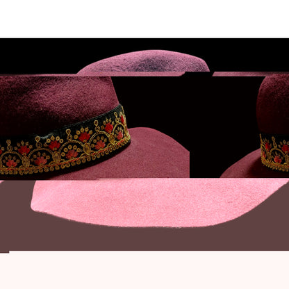 Maradji Burgundy Wool Felt Gold Floral Victor Hat