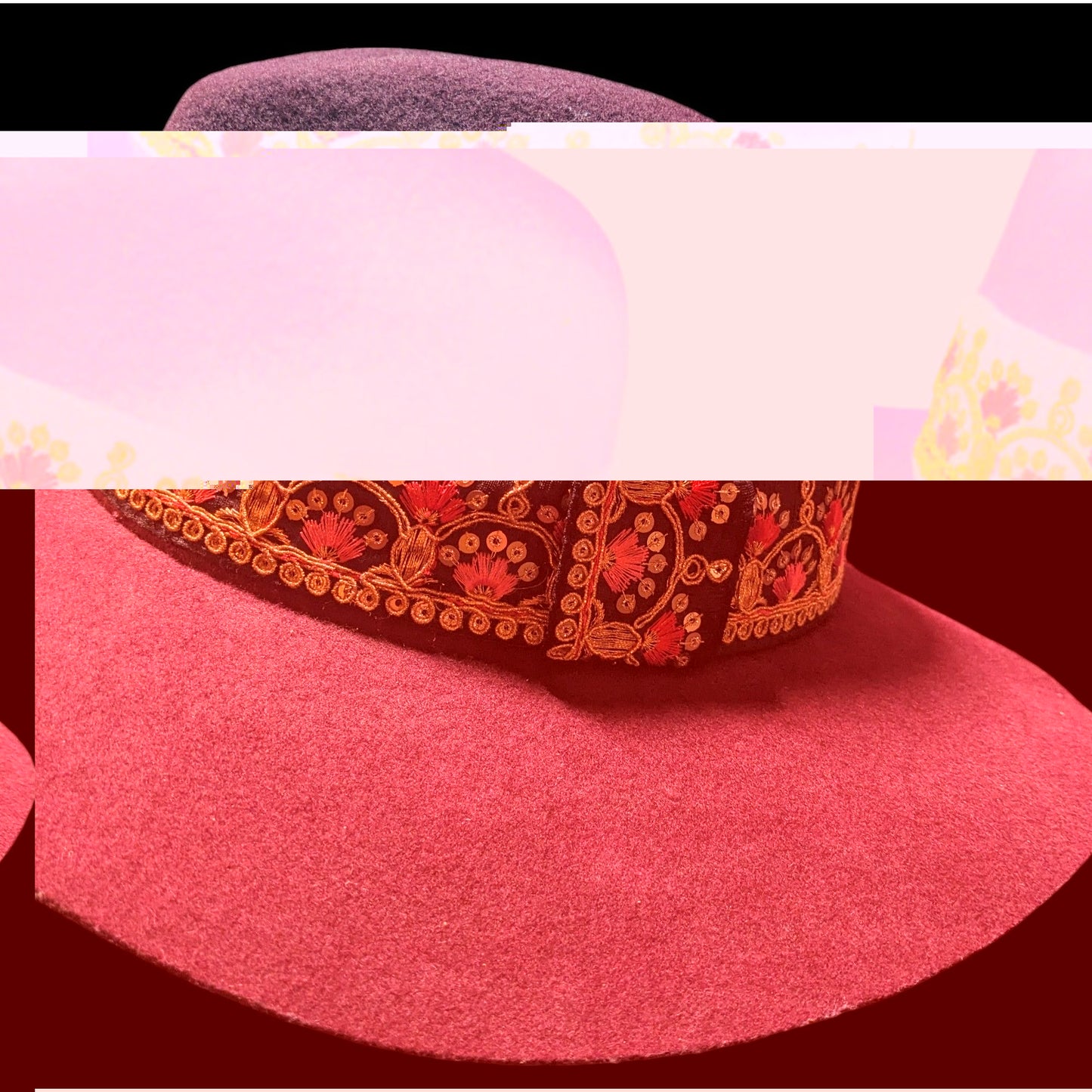 Maradji Burgundy Wool Felt Gold Floral Victor Hat