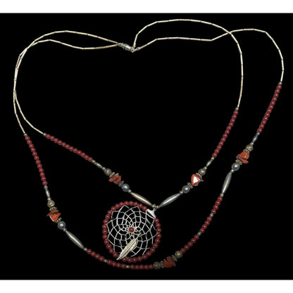 Vintage Handmade Native Dreamcatcher Necklace With Liquid Silver Jasper And Glass