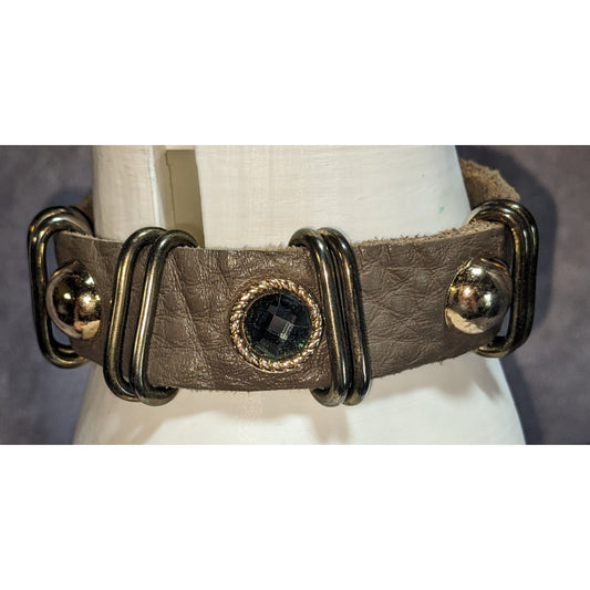 Boho Industrial Faux Leather Bracelet Black Crystal Stud Mixed Metal Hardware