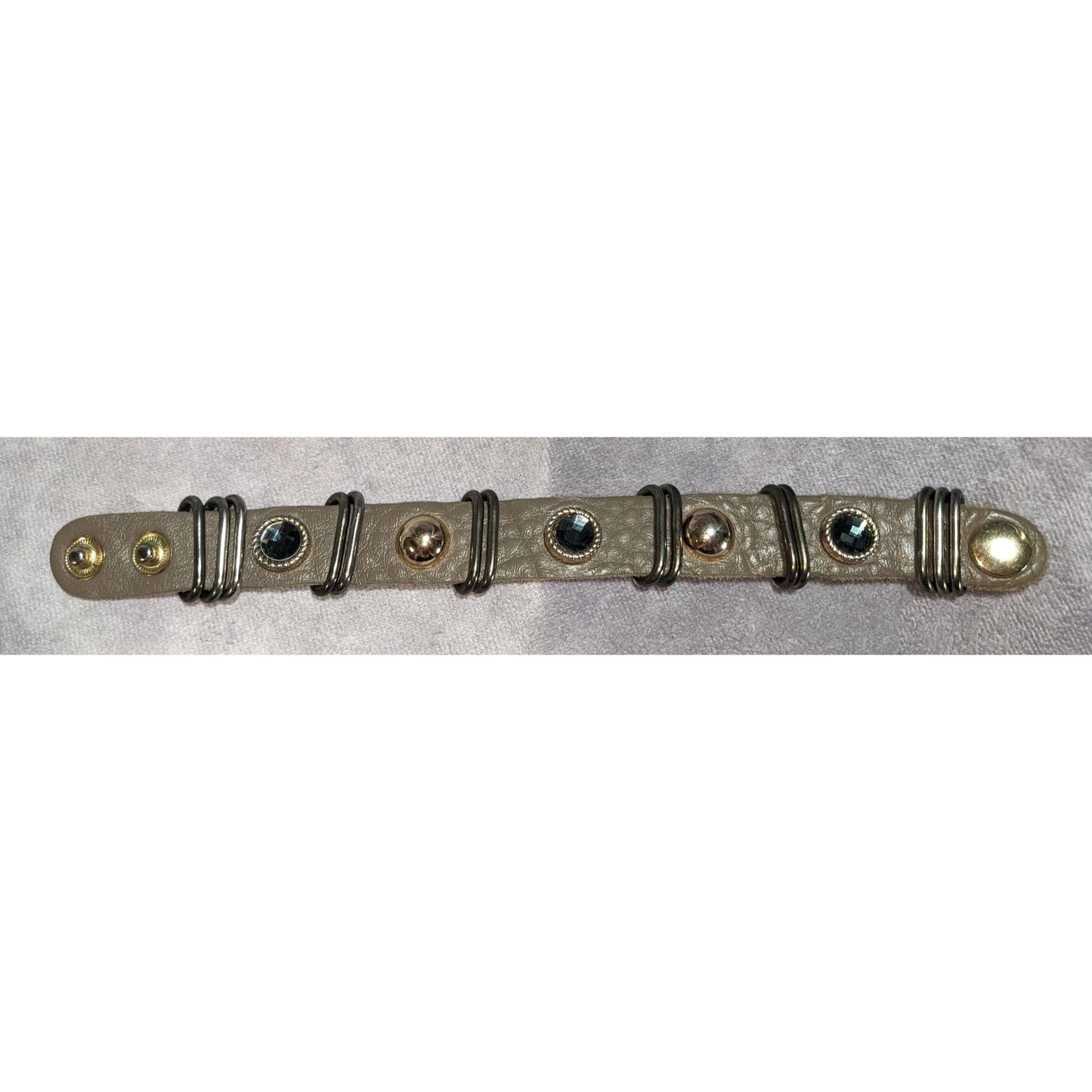 Boho Industrial Faux Leather Bracelet Black Crystal Stud Mixed Metal Hardware