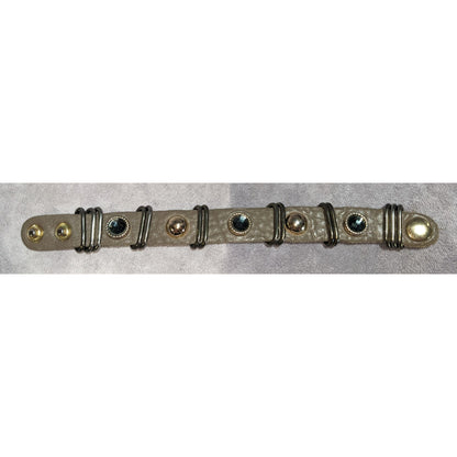 Boho Industrial Faux Leather Bracelet Black Crystal Stud Mixed Metal Hardware