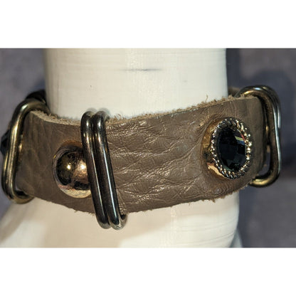 Boho Industrial Faux Leather Bracelet Black Crystal Stud Mixed Metal Hardware