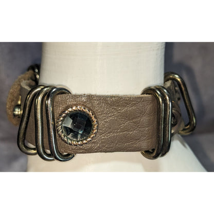 Boho Industrial Faux Leather Bracelet Black Crystal Stud Mixed Metal Hardware