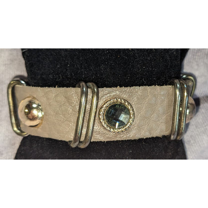Boho Industrial Faux Leather Bracelet Black Crystal Stud Mixed Metal Hardware