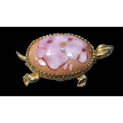 Vintage Jeanine Pink Orange And Gold Turtle Brooch (Broken)