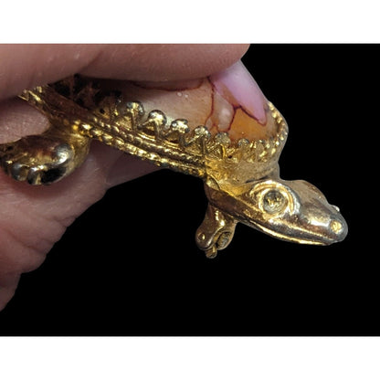 Vintage Jeanine Pink Orange And Gold Turtle Brooch (Broken)