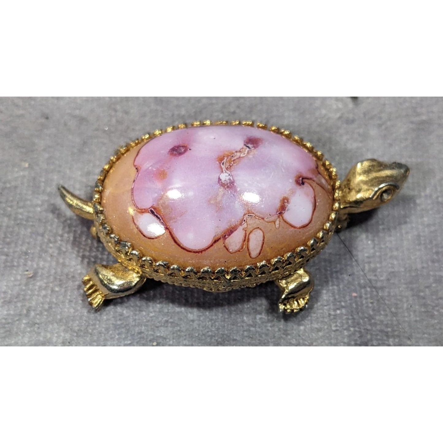 Vintage Jeanine Pink Orange And Gold Turtle Brooch (Broken)