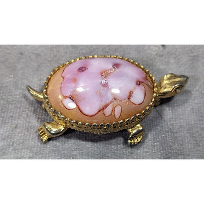 Vintage Jeanine Pink Orange And Gold Turtle Brooch (Broken)