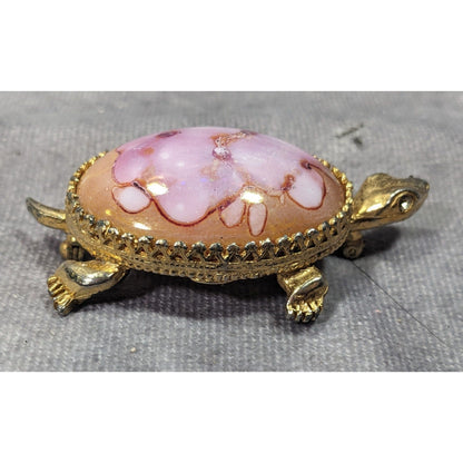 Vintage Jeanine Pink Orange And Gold Turtle Brooch (Broken)