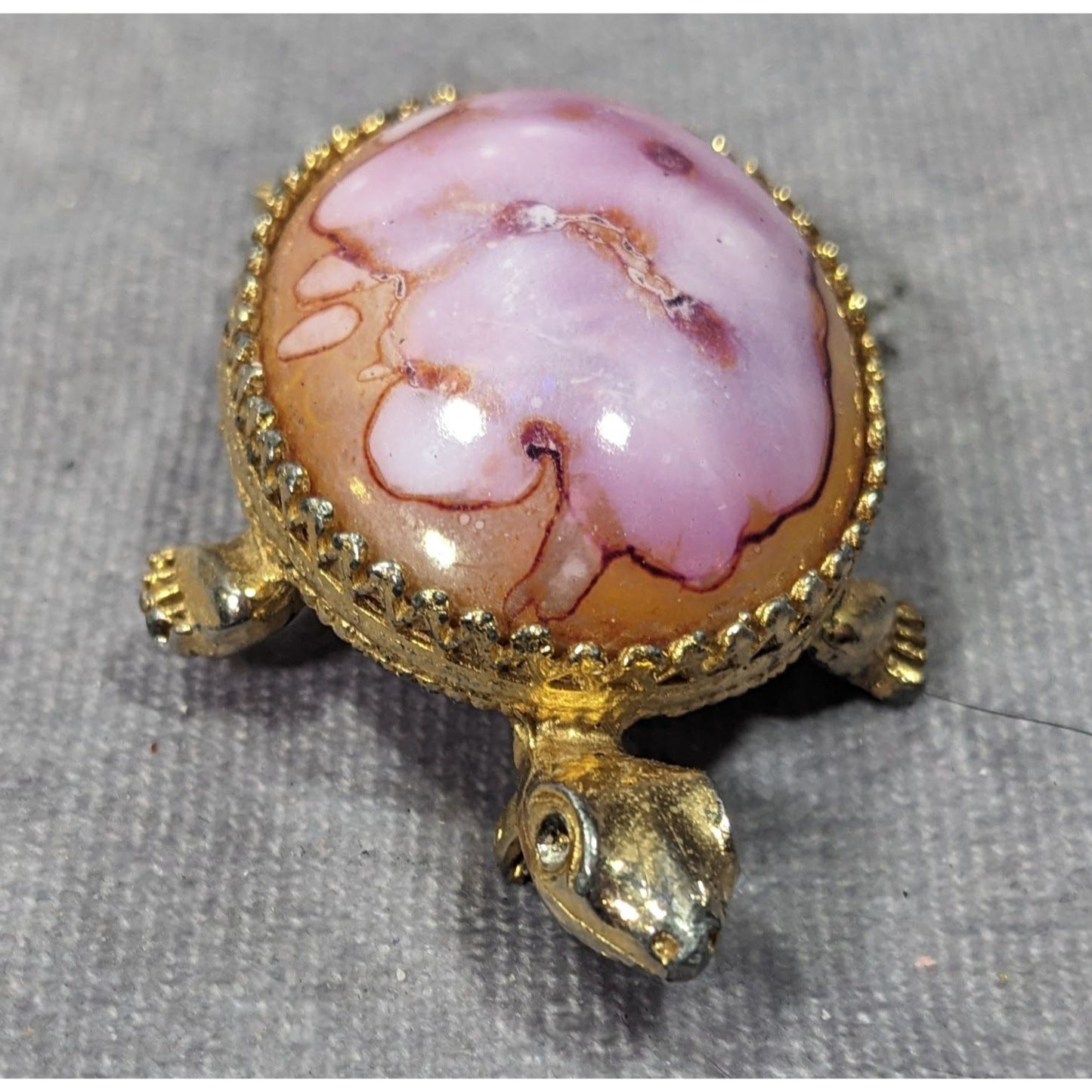 Vintage Jeanine Pink Orange And Gold Turtle Brooch (Broken)