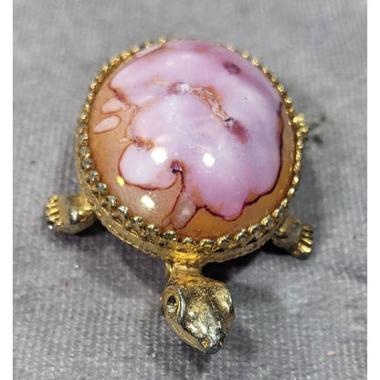 Vintage Jeanine Pink Orange And Gold Turtle Brooch (Broken)