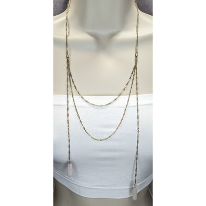 Boho Y2K Sugarfix Rose Quartz Double Drop Gold Layered Chain Necklace