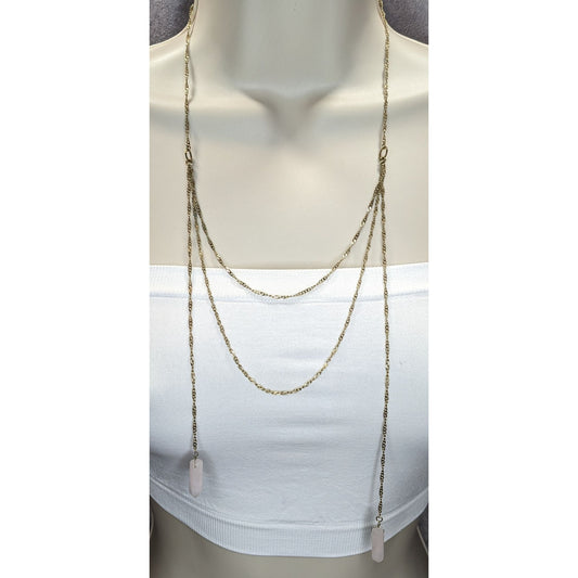 Boho Y2K Sugarfix Rose Quartz Double Drop Gold Layered Chain Necklace