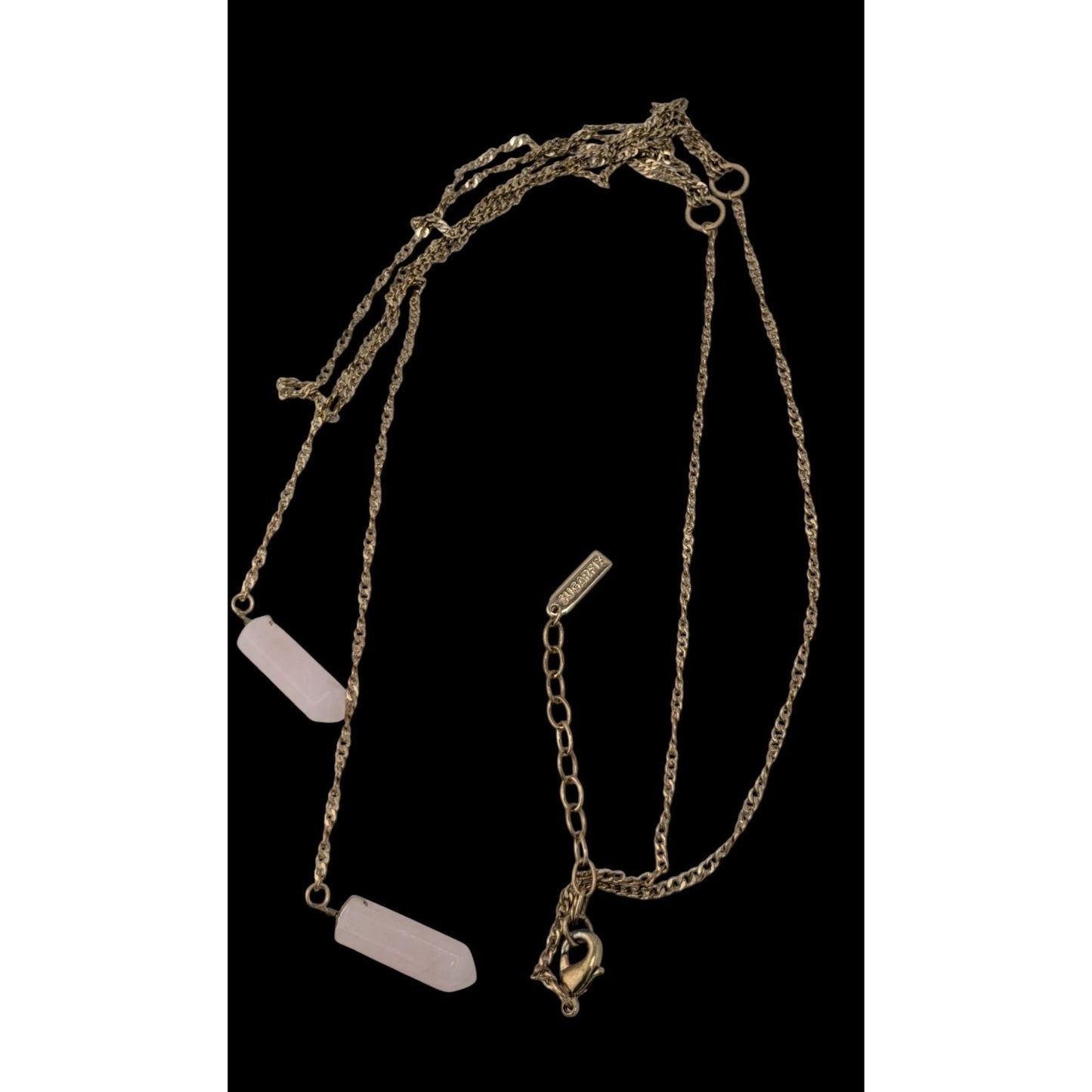 Boho Y2K Sugarfix Rose Quartz Double Drop Gold Layered Chain Necklace