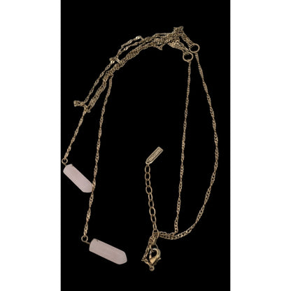 Boho Y2K Sugarfix Rose Quartz Double Drop Gold Layered Chain Necklace