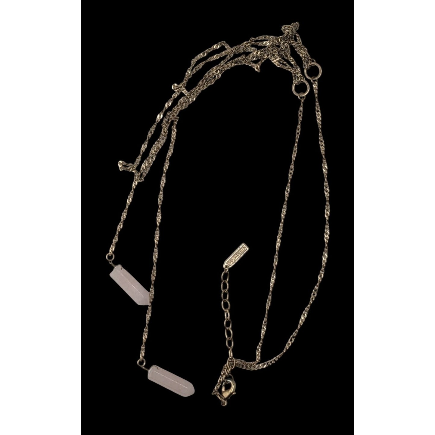 Boho Y2K Sugarfix Rose Quartz Double Drop Gold Layered Chain Necklace