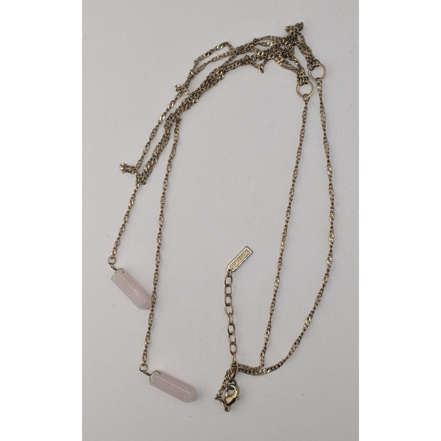Boho Y2K Sugarfix Rose Quartz Double Drop Gold Layered Chain Necklace