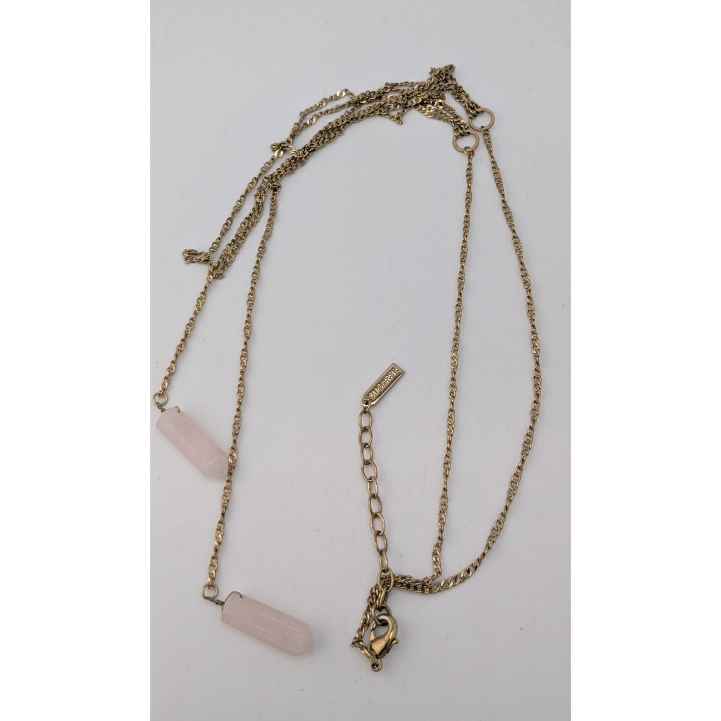 Boho Y2K Sugarfix Rose Quartz Double Drop Gold Layered Chain Necklace
