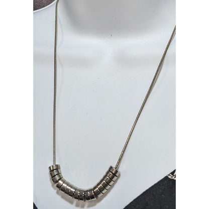 Minimalist Modern Silver-Tone Disc Beaded Necklace