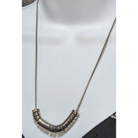 Minimalist Modern Silver-Tone Disc Beaded Necklace