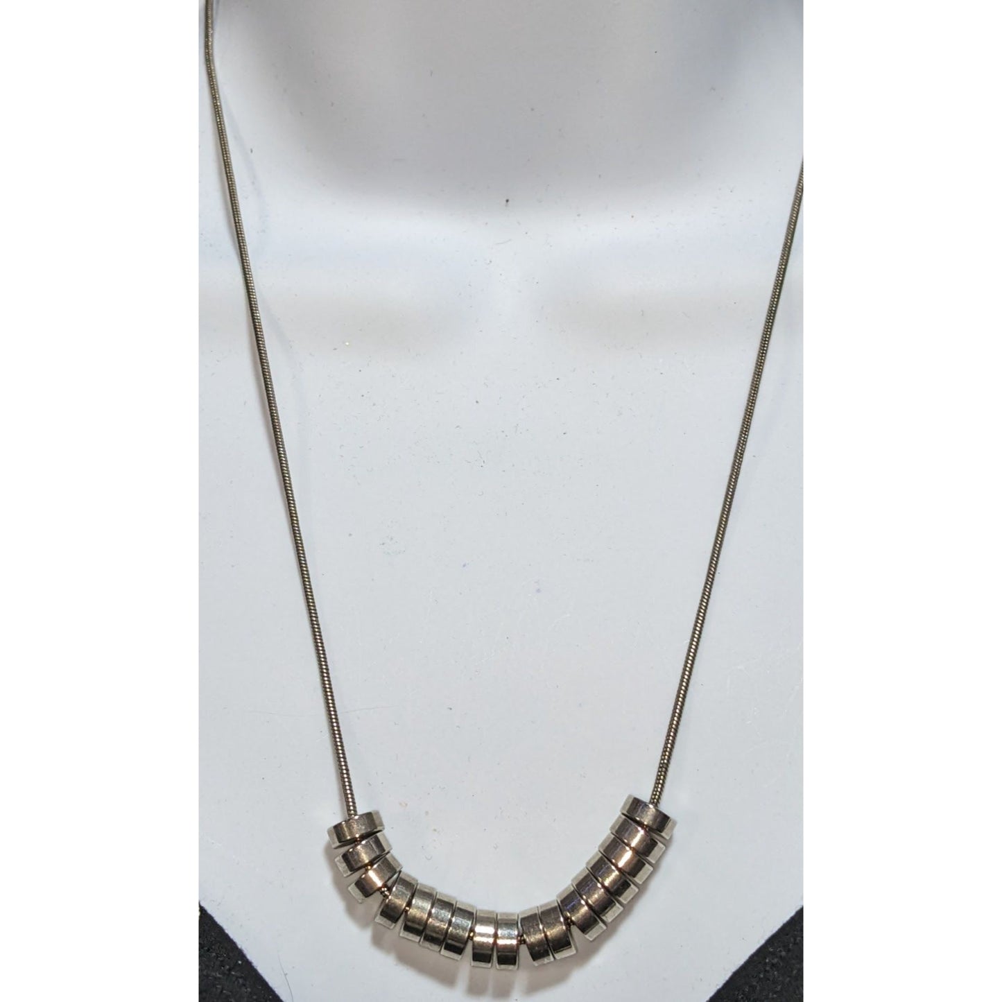 Minimalist Modern Silver-Tone Disc Beaded Necklace