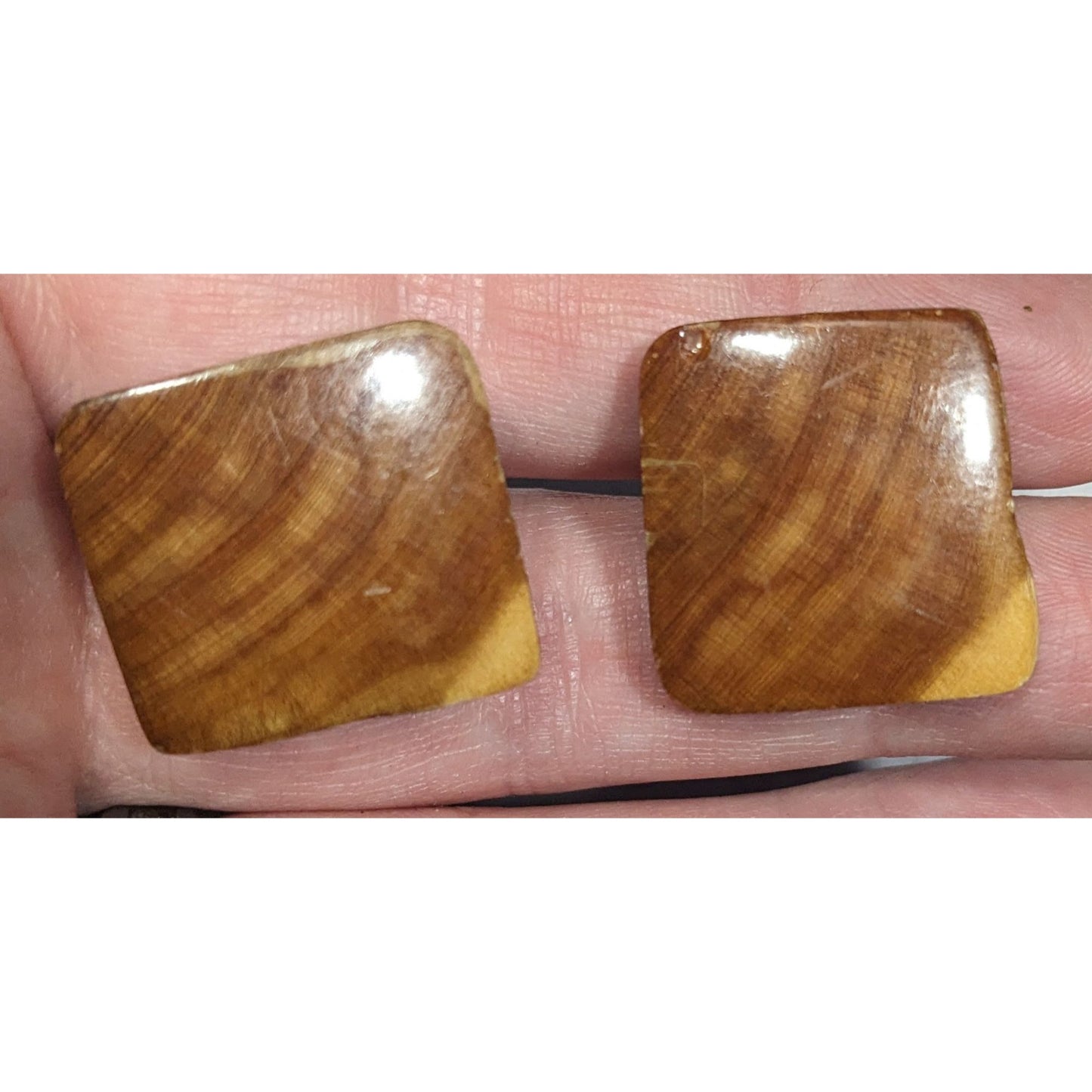 Vintage Brown Wood Square Retro Cuff Links