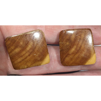 Vintage Brown Wood Square Retro Cuff Links