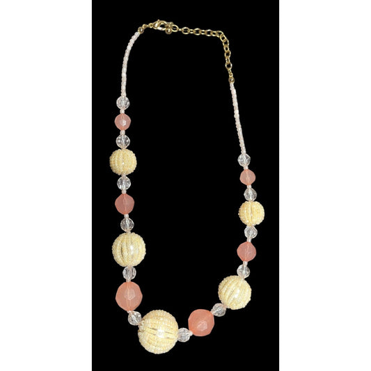 Vintage Coquette Retro Pink And Yellow Beaded Necklace