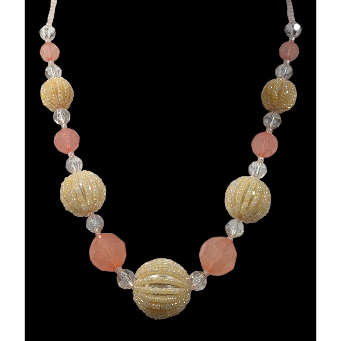 Vintage Coquette Retro Pink And Yellow Beaded Necklace