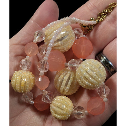 Vintage Coquette Retro Pink And Yellow Beaded Necklace