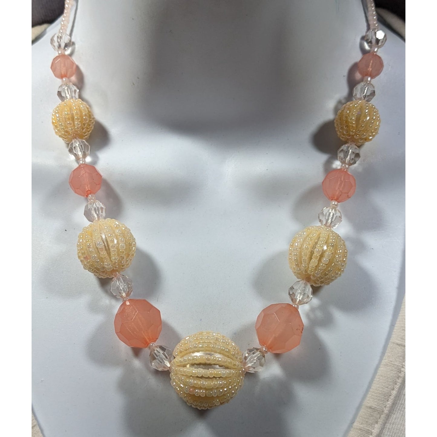 Vintage Coquette Retro Pink And Yellow Beaded Necklace