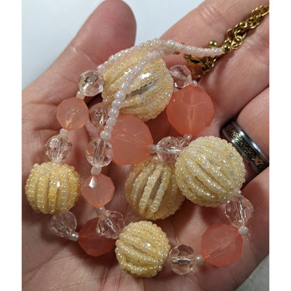 Vintage Coquette Retro Pink And Yellow Beaded Necklace
