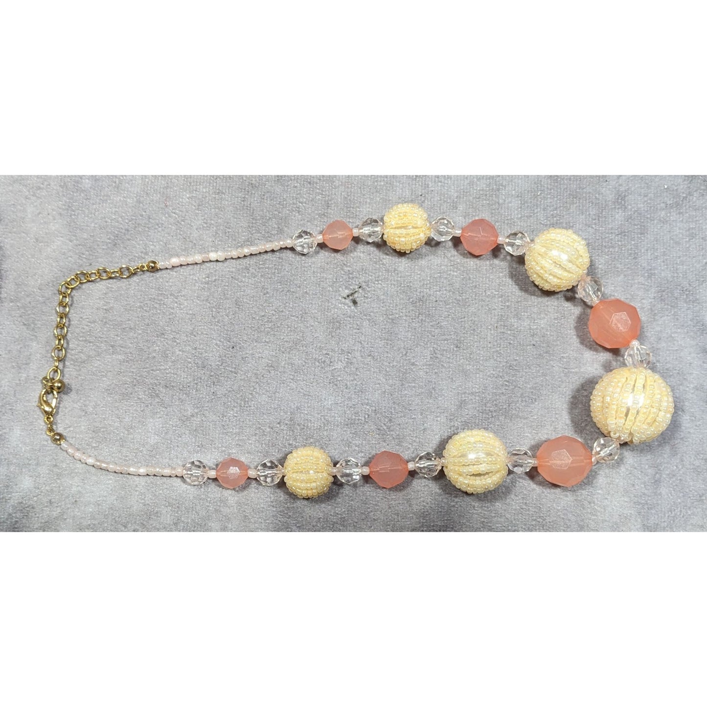 Vintage Coquette Retro Pink And Yellow Beaded Necklace