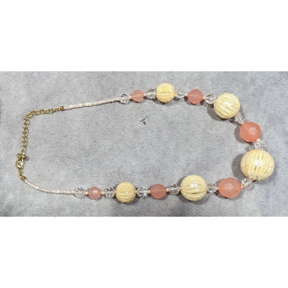 Vintage Coquette Retro Pink And Yellow Beaded Necklace