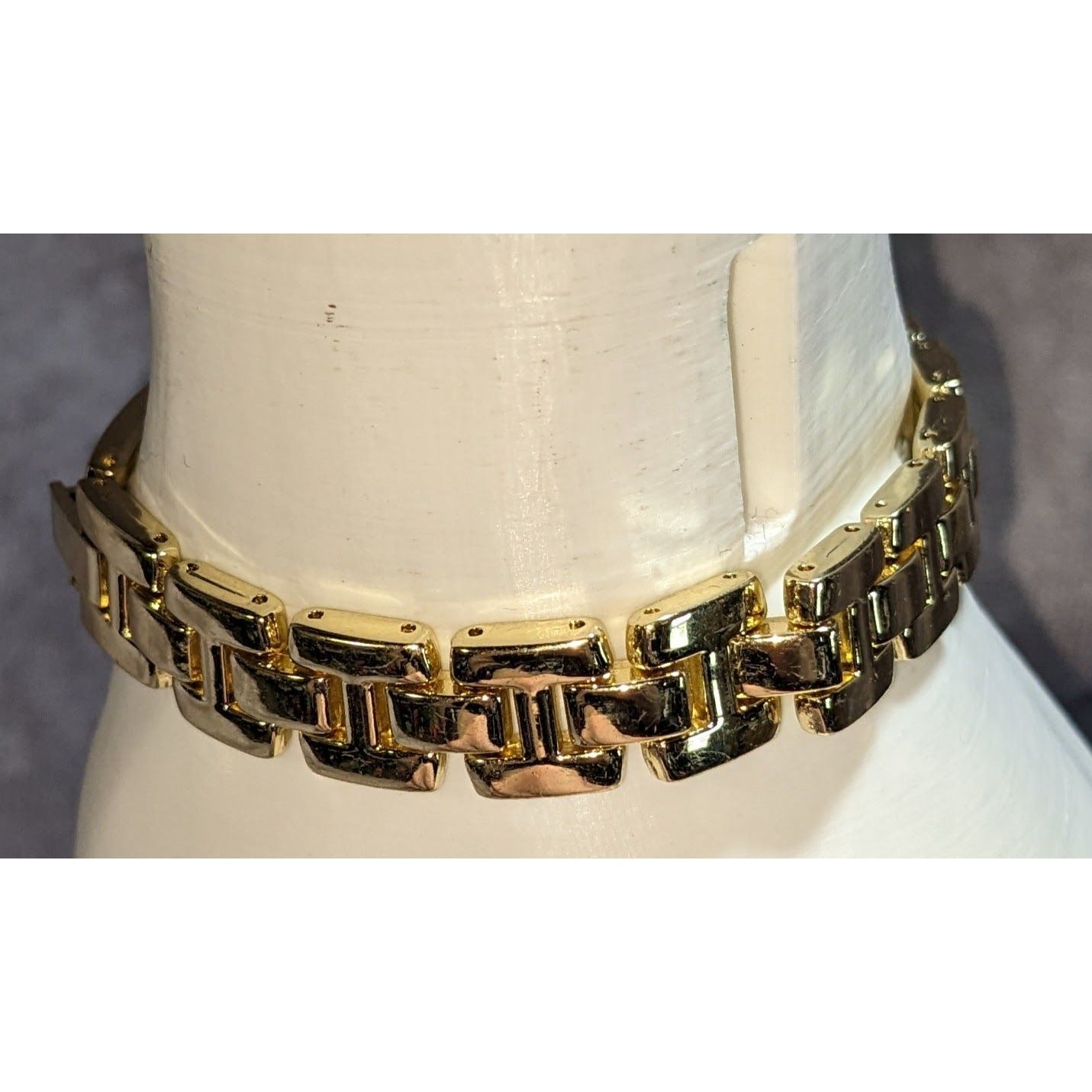 Glam Vintage Ellen Tracy Gold Tone Geometric Link Statement Bracelet Retro Designer Jewelry