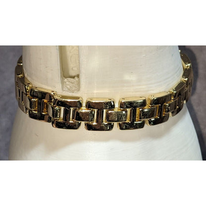Glam Vintage Ellen Tracy Gold Tone Geometric Link Statement Bracelet Retro Designer Jewelry