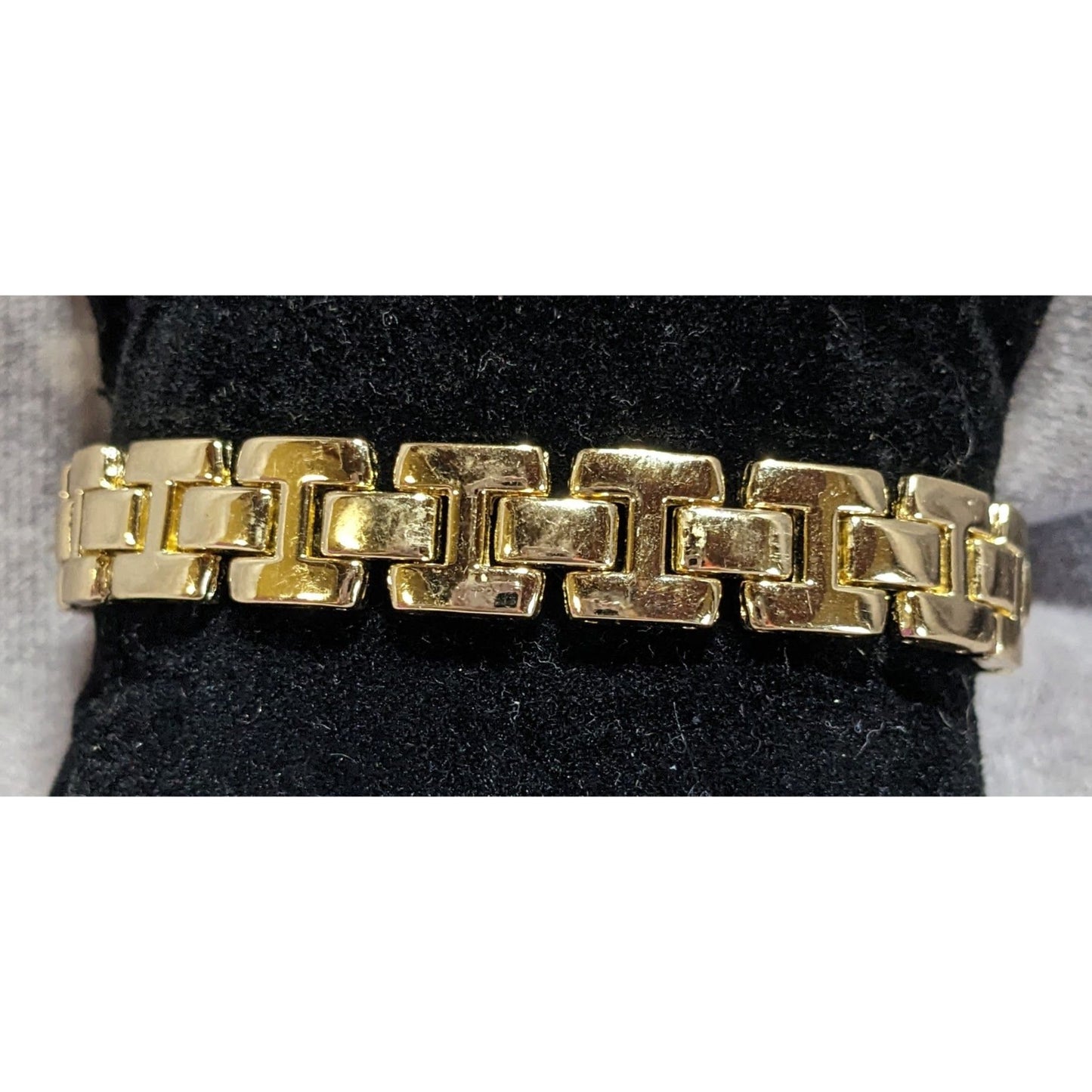 Glam Vintage Ellen Tracy Gold Tone Geometric Link Statement Bracelet Retro Designer Jewelry