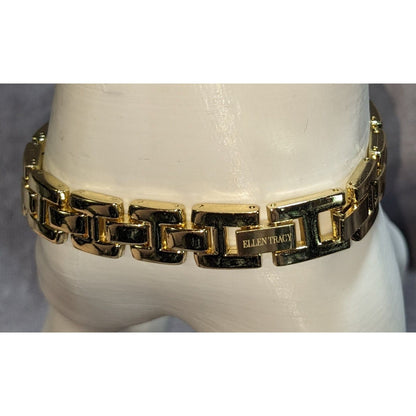 Glam Vintage Ellen Tracy Gold Tone Geometric Link Statement Bracelet Retro Designer Jewelry