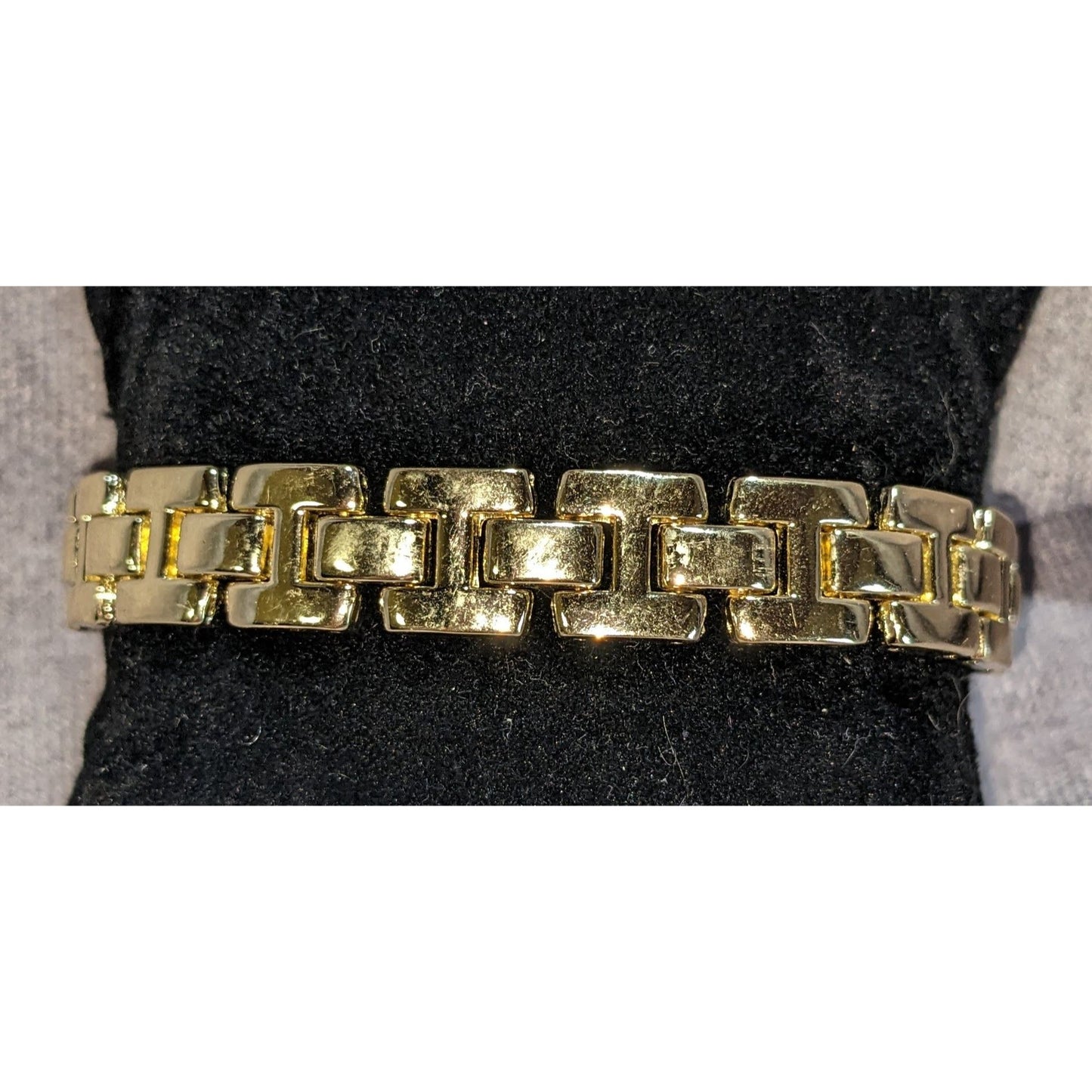Glam Vintage Ellen Tracy Gold Tone Geometric Link Statement Bracelet Retro Designer Jewelry