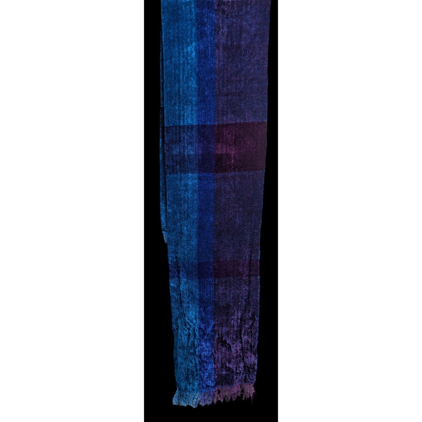 Cozy Ombre Handwoven By Polly Connell Blue & Purple Chenille Scarf With Fringe