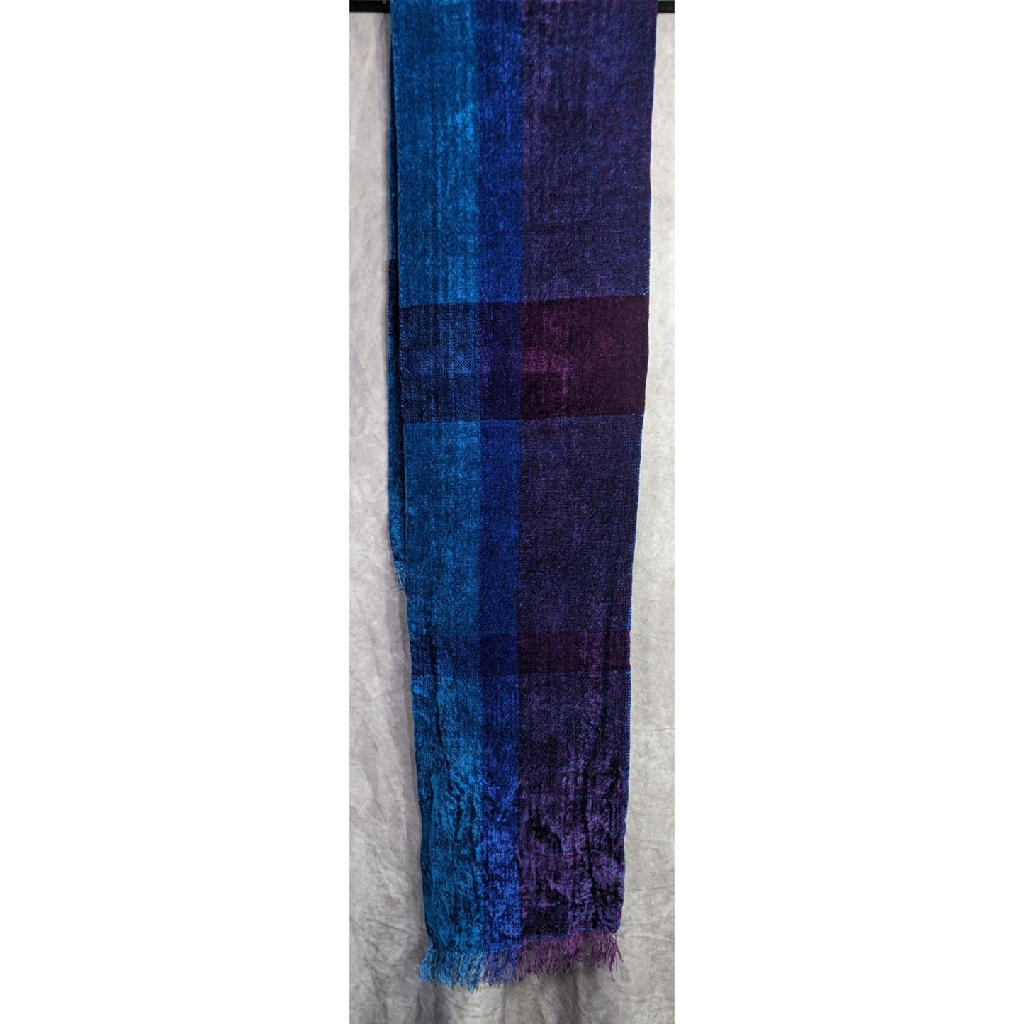 Cozy Ombre Handwoven By Polly Connell Blue & Purple Chenille Scarf With Fringe