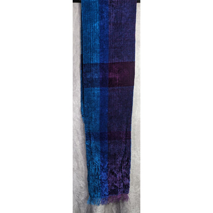 Cozy Ombre Handwoven By Polly Connell Blue & Purple Chenille Scarf With Fringe